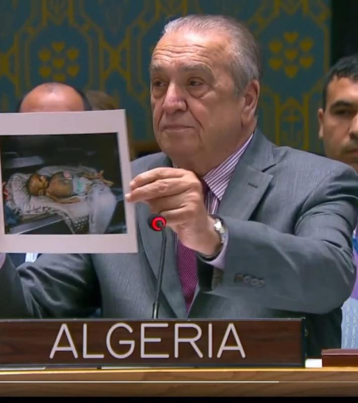بن جامع يهز مجلس الأمن بعرض صور صادمة لأطفال غزة الجائعين